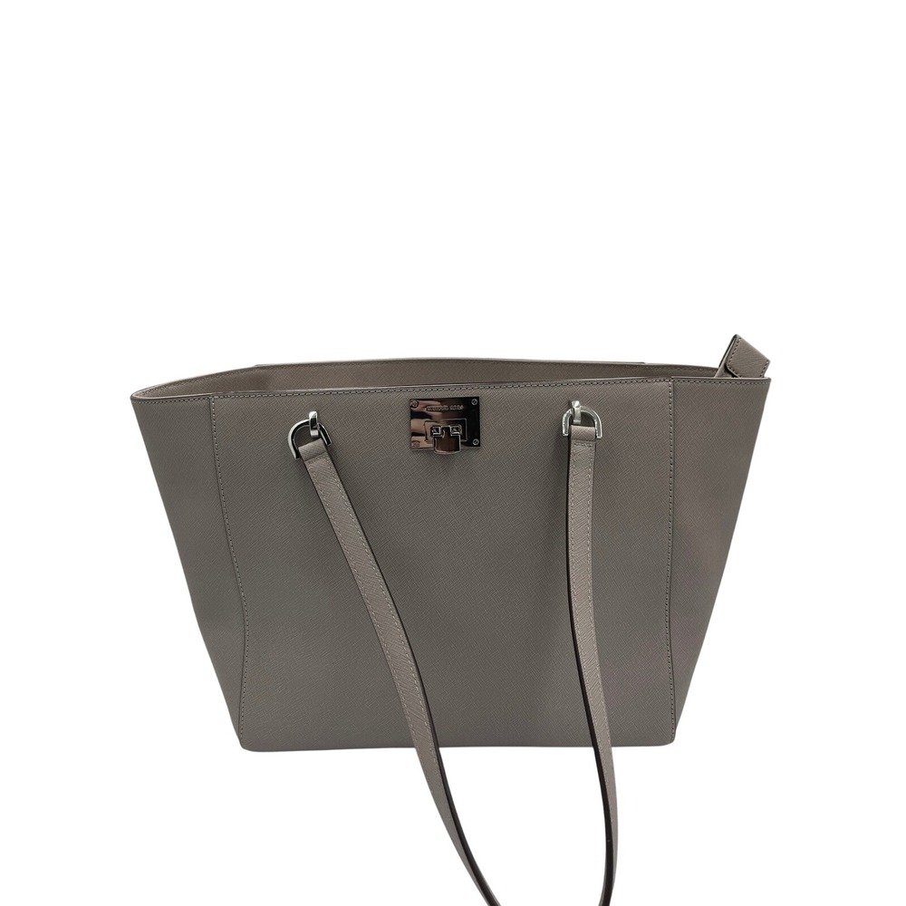 Michael Kors Savannah Large Saffiano Leather Tote Bag Taupe Grey Silver Hardware
